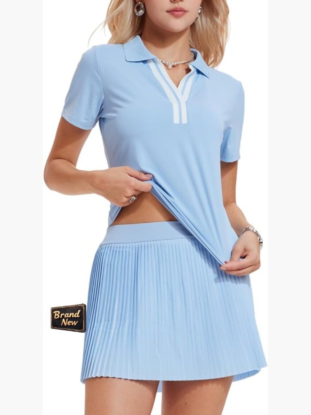 Women's 2 Piece Tennis Skirt Set Pleated Pickleball Outfit Polo Golf Dress with